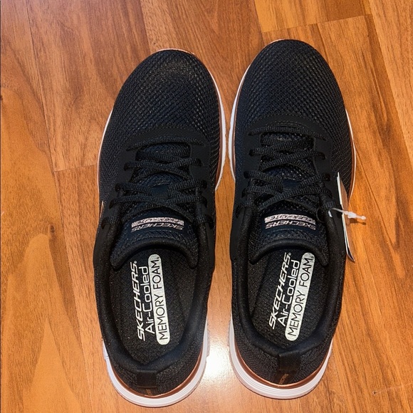 Skechers Women's Black Sneakers with White Soles - Picture 6 of 9